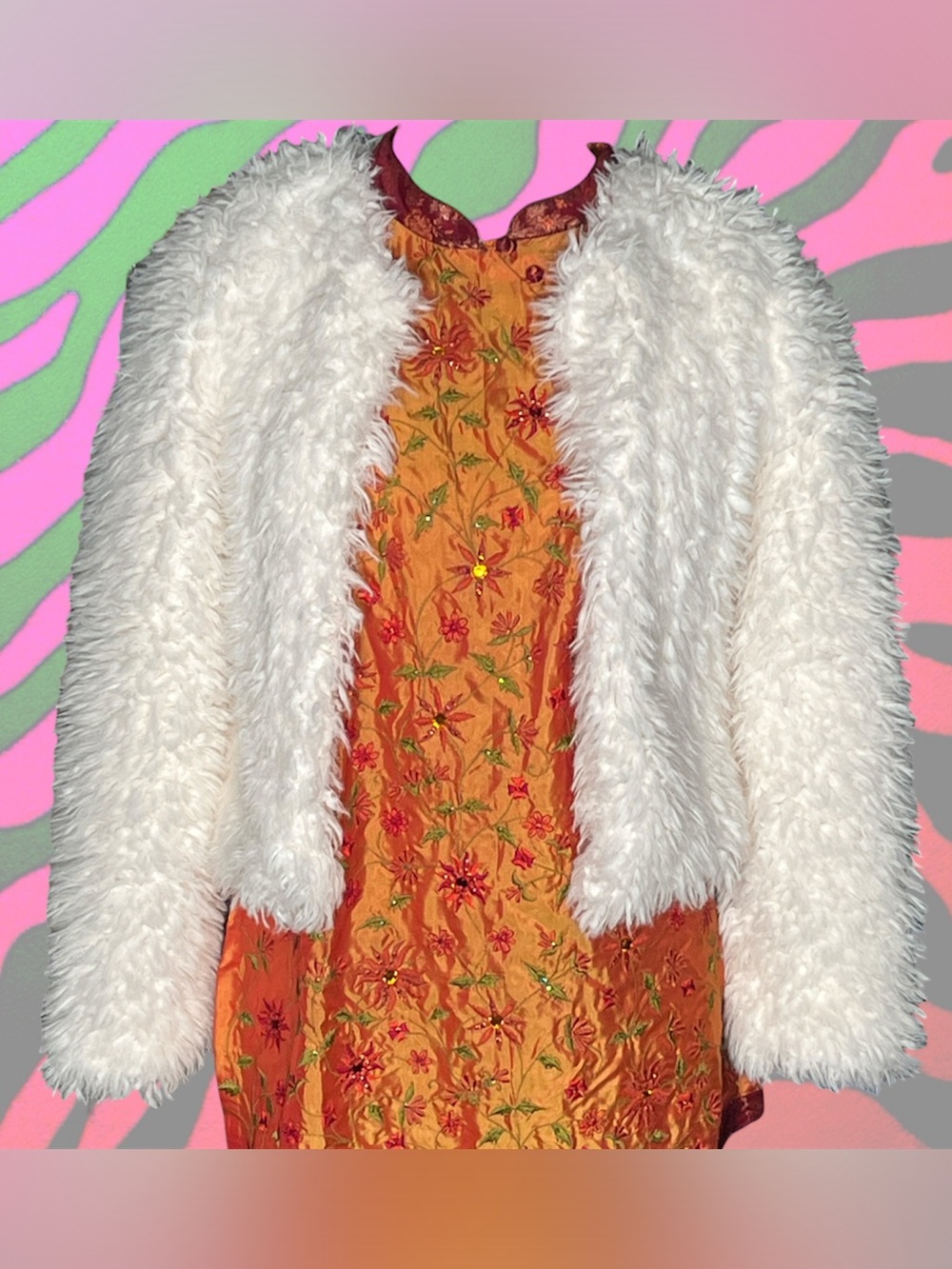 monster fur off white open front jacket